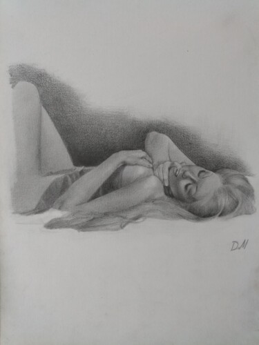 Drawing titled "Femme sensuelle" by Déryck Maindron, Original Artwork, Pencil