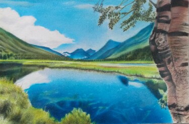 "Blue Lake" başlıklı Resim Déryck Maindron tarafından, Orijinal sanat, Kalem