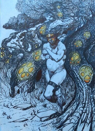 「Guerrière de Dopa」というタイトルの描画 Déryck Maindronによって, オリジナルのアートワーク, インク
