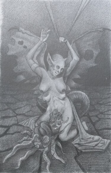 Disegno intitolato "Descendant de la mer" da Déryck Maindron, Opera d'arte originale, Grafite