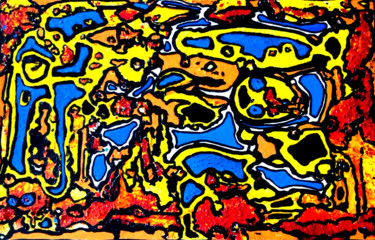 Картина под названием "Champs de blé aux c…" - Desag, Подлинное произведение искусства, Акрил Установлен на Деревянная панель