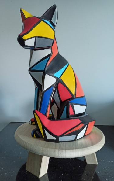 Sculpture titled "Renard aux couleurs…" by Desag, Original Artwork, Acrylic