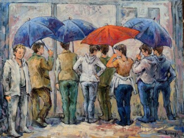 Painting titled "Parapluies 1" by S Desage, Original Artwork, Oil