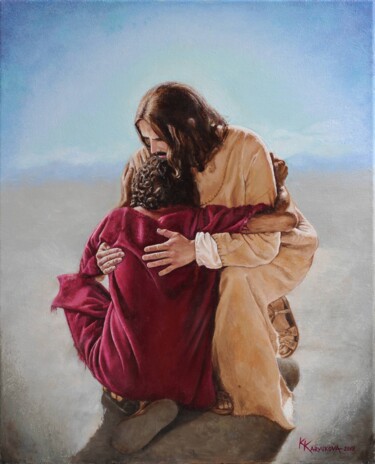 Malerei mit dem Titel "Christ the Consoler…" von Katerina Kariukova, Original-Kunstwerk, Öl
