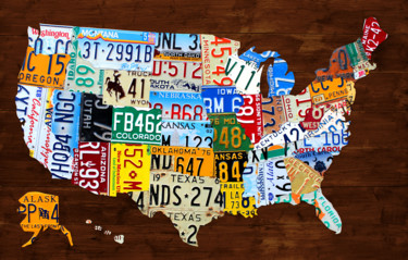 "License Plate Map o…" başlıklı Kolaj Designturnpike tarafından, Orijinal sanat, Kolaj