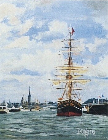 Painting titled "Trois Mât à quai" by Desnoyers, Original Artwork