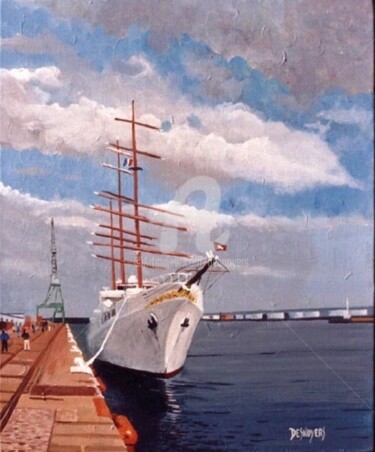 Peinture intitulée "Voilier à quai" par Desnoyers, Œuvre d'art originale, Acrylique