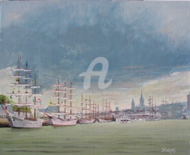 Peinture intitulée "L'Armada à Rouen" par Desnoyers, Œuvre d'art originale, Huile