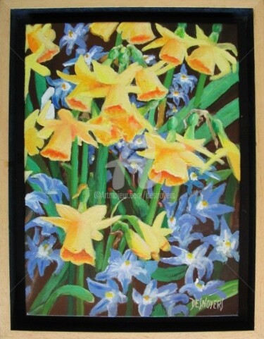 Painting titled "Les jonquilles" by Desnoyers, Original Artwork, Acrylic
