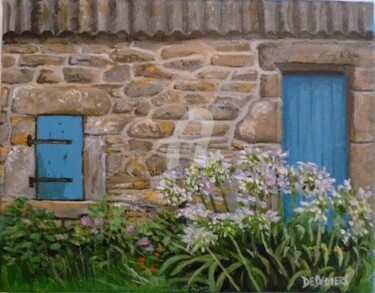 Painting titled "Petite maison à Mol…" by Desnoyers, Original Artwork, Oil