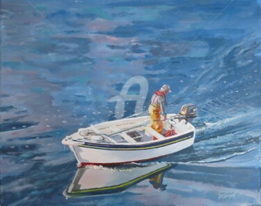 Malerei mit dem Titel "Canot en mer d'Iroi…" von Desnoyers, Original-Kunstwerk, Acryl