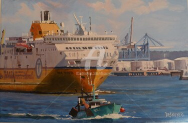 Peinture intitulée "Départ du Ferry du…" par Desnoyers, Œuvre d'art originale, Acrylique