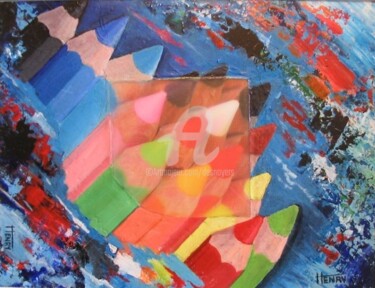 Painting titled "LES CRAYONS" by Desnoyers, Original Artwork, Acrylic