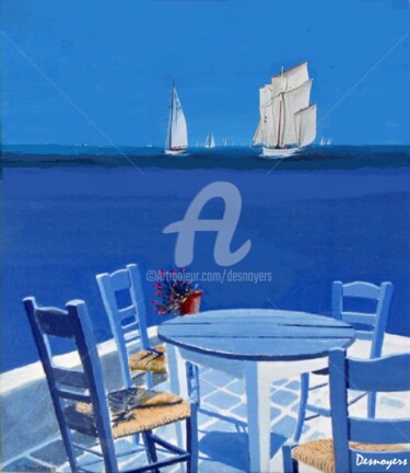 Digital Arts titled "Les 4 chaises & voi…" by Desnoyers, Original Artwork, Digital Painting