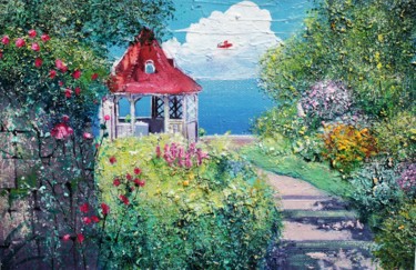 Porco Rosso Garden Peinture intitulée "Porco Rosso Garden" par Elika D (Lucky Heza), Œuvre d'art originale, Acrylique