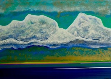 Painting titled "lac et montagnes ne…" by Guy Dessauges, Original Artwork, Oil