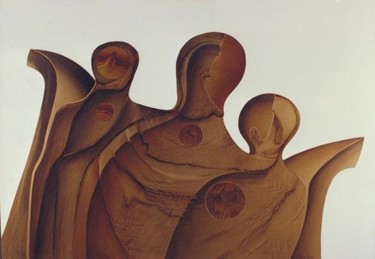 Painting titled "trois figures" by Guy Dessauges, Original Artwork, Oil