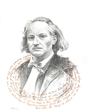 Drawing titled "Baudelaire" by Pierre Fabry, Original Artwork, Ink