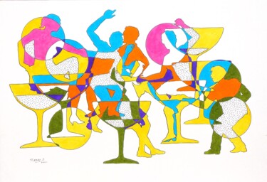 Drawing titled "Champagne !" by Pierre Fabry, Original Artwork, Marker