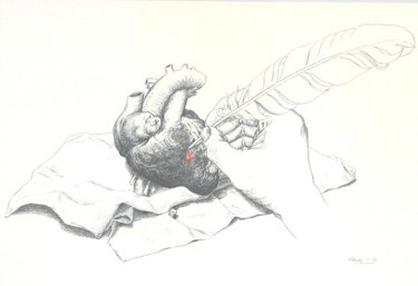 Dessin intitulée "Le coeur du poète" par Pierre Fabry, Œuvre d'art originale, Encre