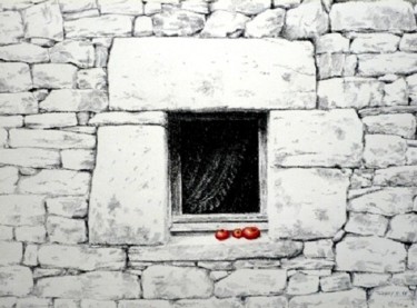 Drawing titled "Tomates à la fenêtre" by Pierre Fabry, Original Artwork, Other