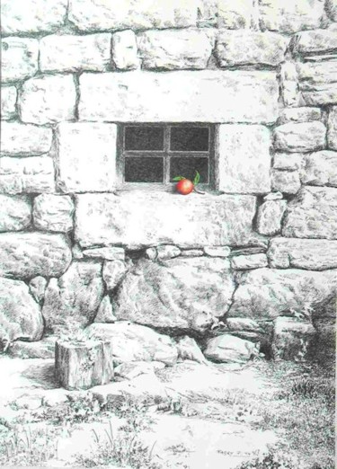 Drawing titled "Pomme à la fenêtre" by Pierre Fabry, Original Artwork, Other