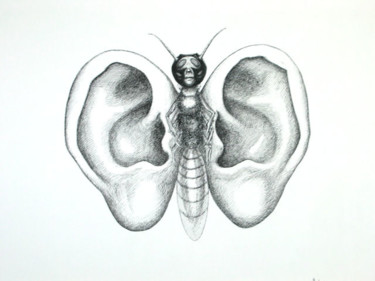 Dessin intitulée "Le papillon acousti…" par Pierre Fabry, Œuvre d'art originale, Encre