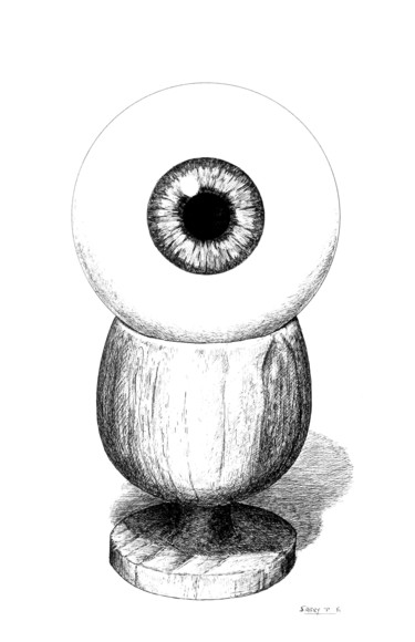 Drawing titled "L'oeil à la coque" by Pierre Fabry, Original Artwork, Ink