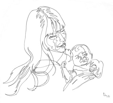 Desenho intitulada "Maternité" por Pierre Fabry, Obras de arte originais, Tinta