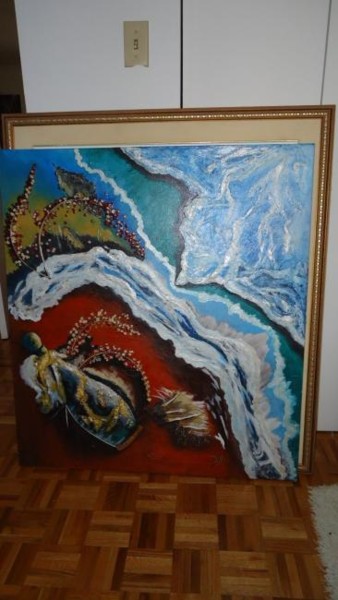 Peinture intitulée "bouteille a la mer" par Dess, Œuvre d'art originale, Huile