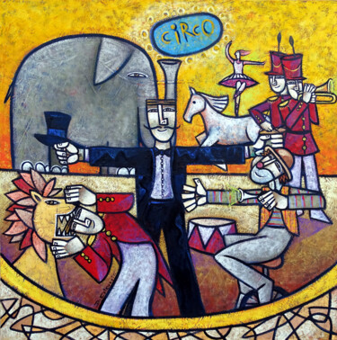 Painting titled "Respeitável publico" by D. Esteves, Original Artwork, Oil Mounted on Wood Panel