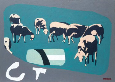 Painting titled "Les moutons" by Jean-Marie Deschamp, Original Artwork, Acrylic Mounted on artwork_cat.