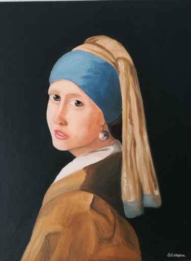 Peinture intitulée "THE GIRL WITH A PEA…" par Despoina Viglaki, Œuvre d'art originale, Huile