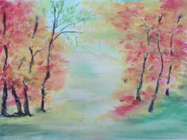 Drawing titled "Automne" by Marie Desvignes, Original Artwork, Pastel