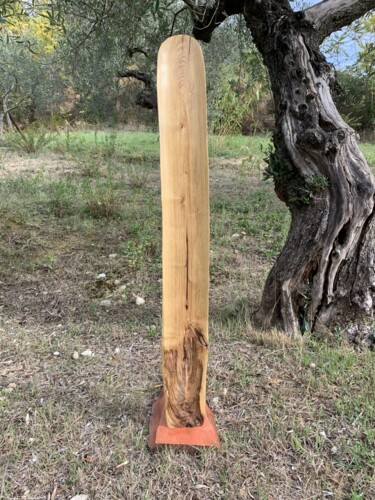 Skulptur mit dem Titel "Lingam in Acacia" von Deusmou, Original-Kunstwerk, Holz