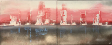 SkyNY Red Shadow Peinture intitulée "SkyNY Red Shadow" par 2 Pinceaux, Œuvre d'art originale, Acrylique