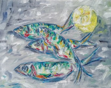 Peinture intitulée "Les Sardines...à l'…" par R Devarrewaere, Œuvre d'art originale, Huile
