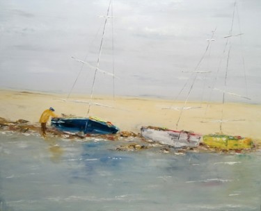 Painting titled "Les barques" by R Devarrewaere, Original Artwork, Oil