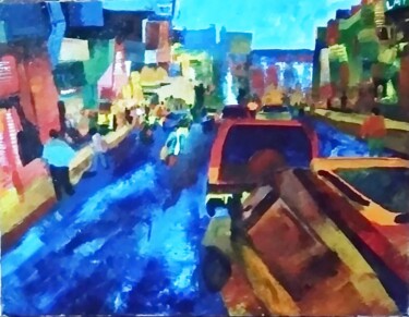 Painting titled "Street No 01" by Devendra Kumar Patel, Original Artwork, Acrylic
