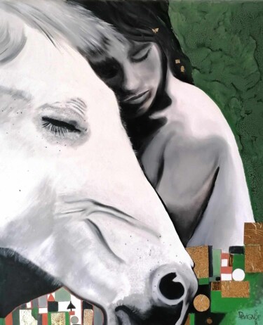 Peinture intitulée "La femme et le chev…" par Sophie Devignot, Œuvre d'art originale, Huile Monté sur artwork_cat.