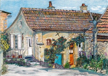 Drawing titled "A house in Flavigny…" by Fiona Maude Malseed-Viollet, Original Artwork, Pencil Mounted on Wood Panel