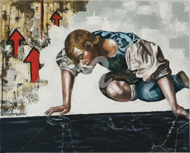 Malarstwo zatytułowany „I am the reflection” autorstwa Devis Ponzellini, Oryginalna praca, Olej Zamontowany na Drewniana ram…