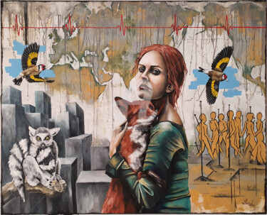 Painting titled "A/symptomatic times" by Devis Ponzellini, Original Artwork, Oil Mounted on Wood Stretcher frame
