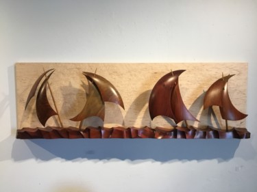 Sculpture titled "Voiles au travail" by L’Atelier Dévoile Des Formes, Original Artwork, Wood