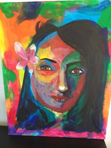 Painting titled "Auto-retrato" by Cortinhal Dévora, Original Artwork, Acrylic