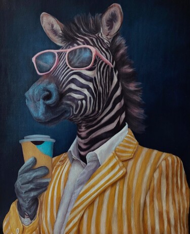 Painting titled "Zebra" by Devralium, Original Artwork, Oil