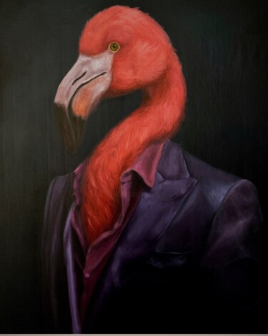 Schilderij getiteld "Flamingo" door Devralium, Origineel Kunstwerk, Olie