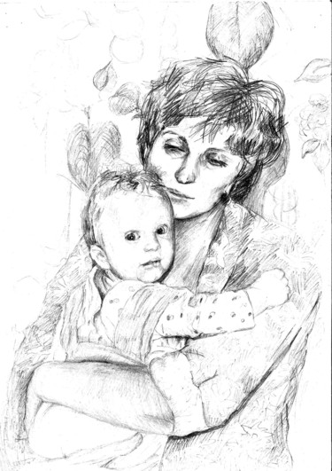 Dibujo titulada "Материнская любовь" por Ninel Gumetskaia, Obra de arte original, Lápiz