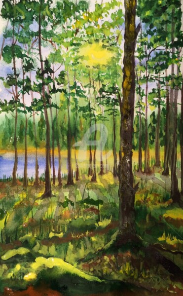 Картина под названием "Литовский пейзаж 2" - Dganna, Подлинное произведение искусства, Акварель