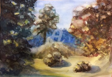Painting titled "Landscape" by Dganna, Original Artwork, Watercolor